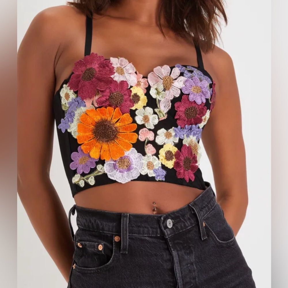 NWT Lulu's Multicolor Floral Embroidered Corset Top